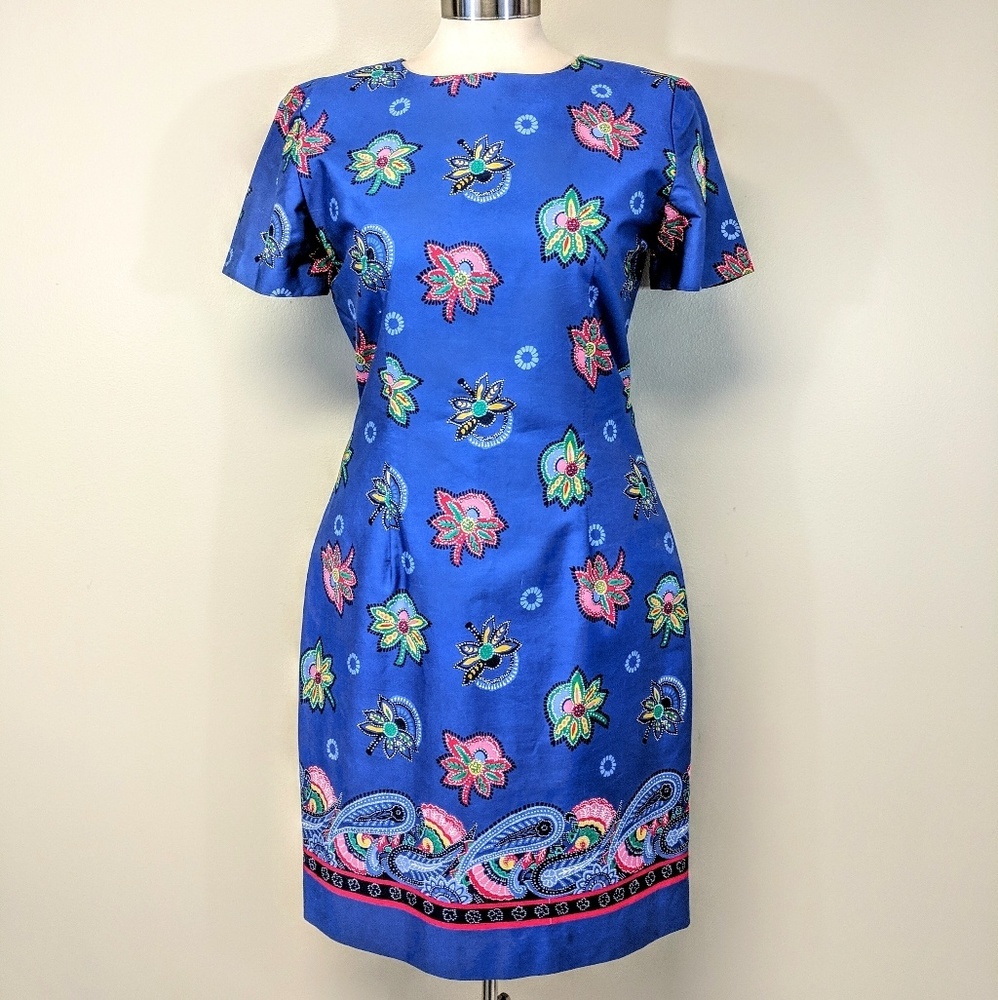Talbots Vintage 1980's Polished Cotton Floral Dress
